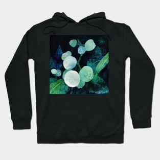 Green Blueberry Branch Negative Painting Watercolor Hoodie